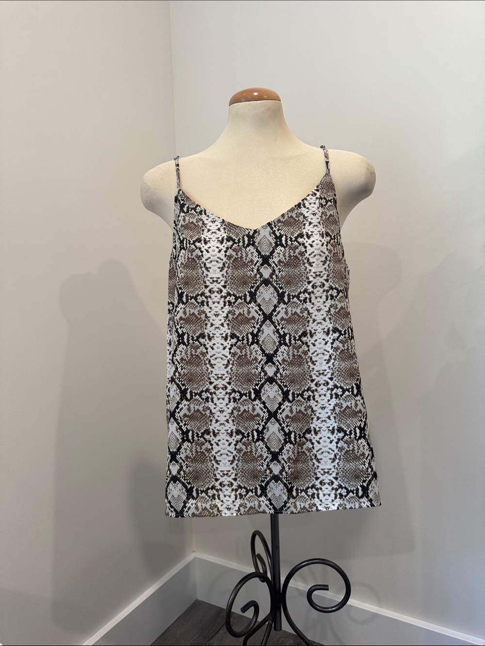Snake Print V-Neck Cami Top - Brown/Black
